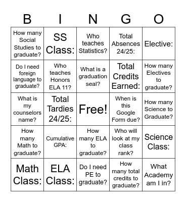 Scheduling Bingo Card