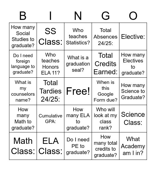 Scheduling Bingo Card