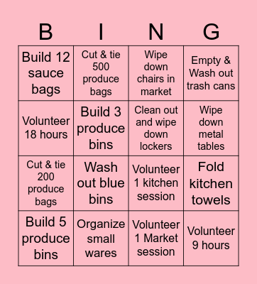 FOOD BANK VOLUNTEER BINGO Card