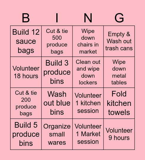 FOOD BANK VOLUNTEER BINGO Card