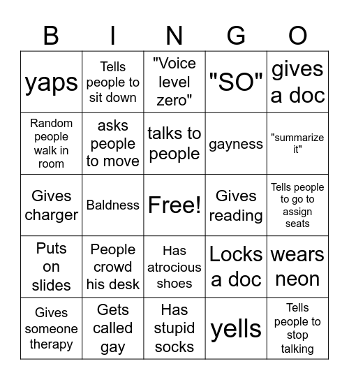 Mr Guthrie bingo Card