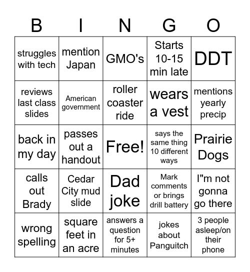 Dean Bingo Card