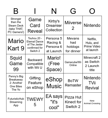 Switch 2 direct Bingo Card