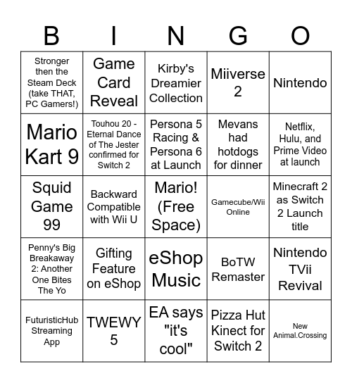 Switch 2 direct Bingo Card