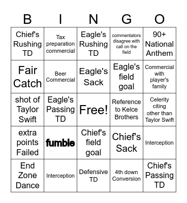 Super Bowl LIX Bingo Card