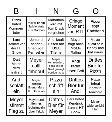 Super Bowl Bingo Card