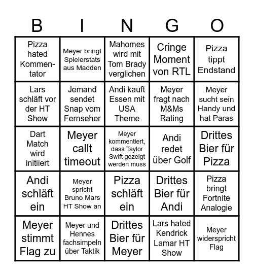 Super Bowl Bingo Card