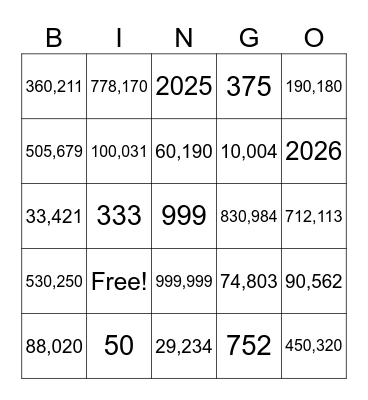 Numeros Grandes Bingo Card