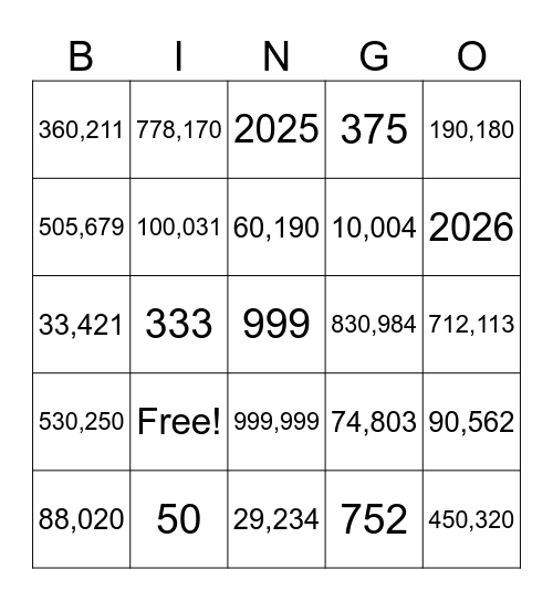 Numeros Grandes Bingo Card