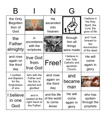 Nicene Creed Bingo Card