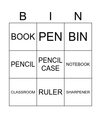 CLASSROOM OBJECTS Bingo Card