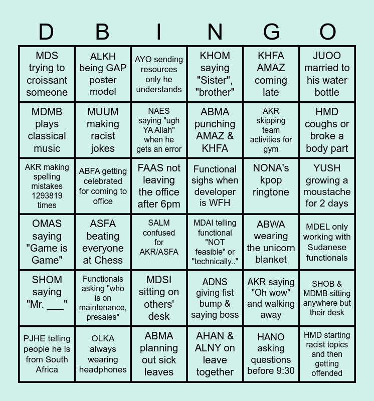 Developers Bingo Card