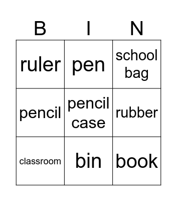 Classroom Objects Bingo Card