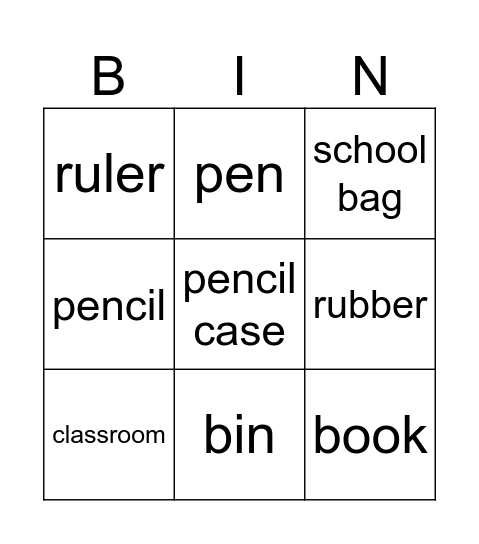 Classroom Objects Bingo Card