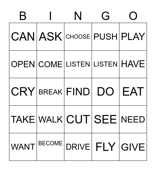 PAST SIMPLE Bingo Card