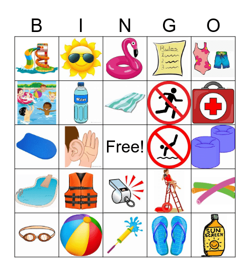 Swim Safety Bingo Card