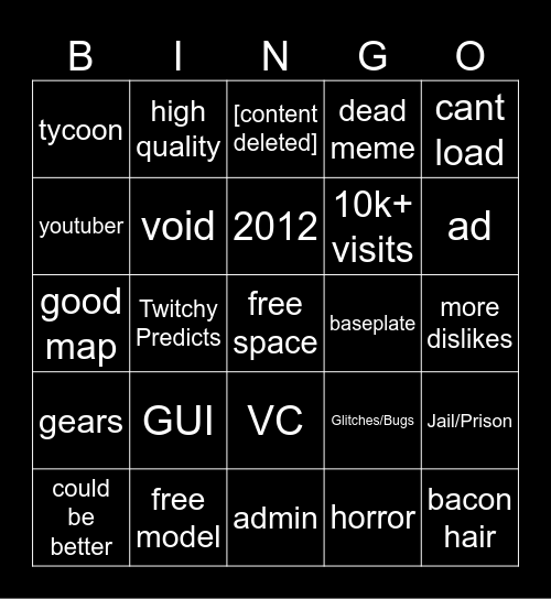 Roblox Random Game Bingo Card