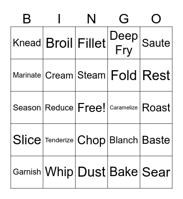 Cooking Terms Bingo Card