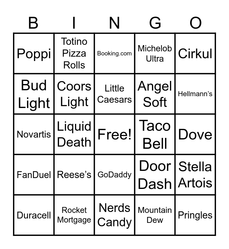 super bowl ads bingo