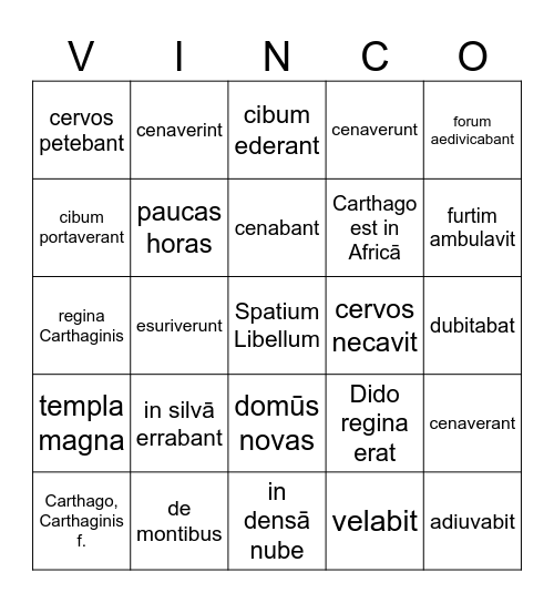 Aeneid V Bingo Card