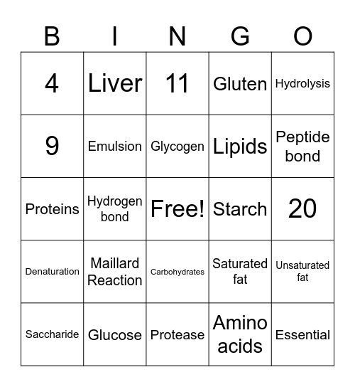 Macronutrient Bingo Card