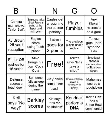 SUPER BOWL Bingo Card