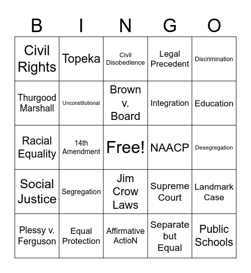 BROWN V. BOE Bingo Card