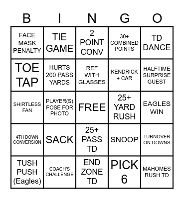 SUPER REFBOWL 59 Bingo Card