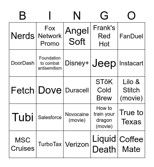 2025 Kraft Super Bowl Bingo Card
