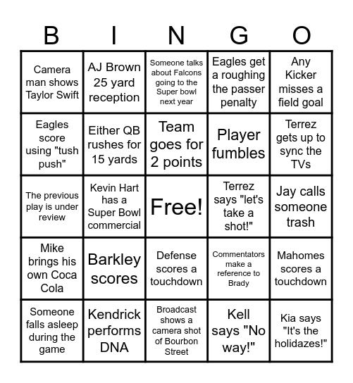 SUPER BOWL Bingo Card
