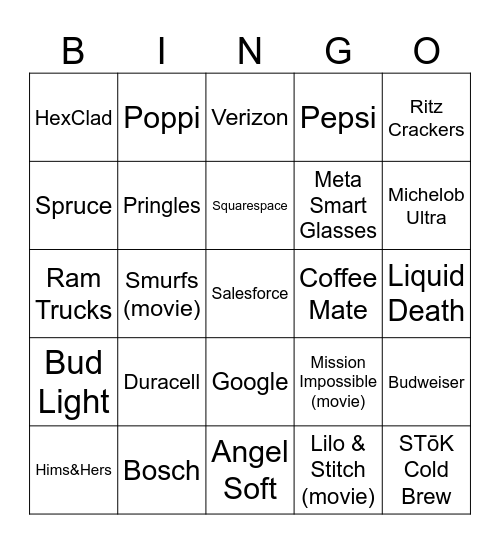 2025 Kraft Super Bowl Bingo Card