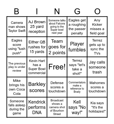 SUPER BOWL Bingo Card