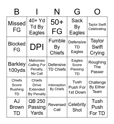 Super Bowl LIX Bingo Card