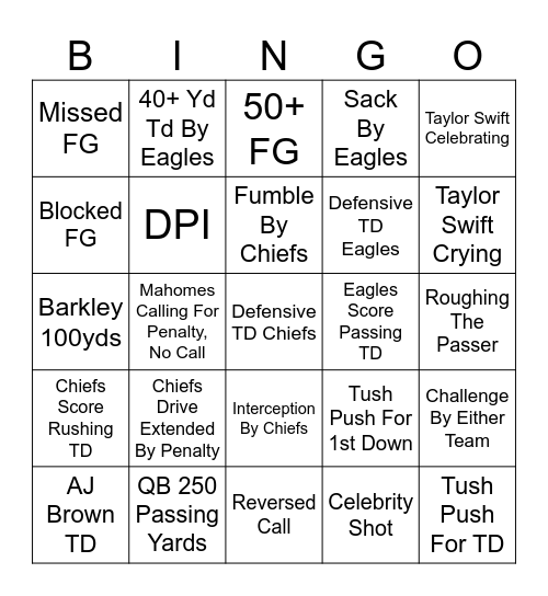 Super Bowl LIX Bingo Card