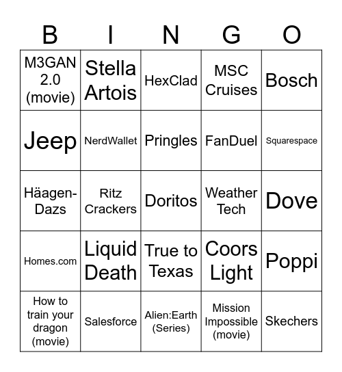 2025 Kraft Super Bowl Bingo Card