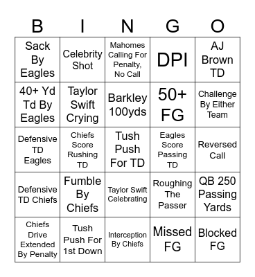 Super Bowl LIX Bingo Card