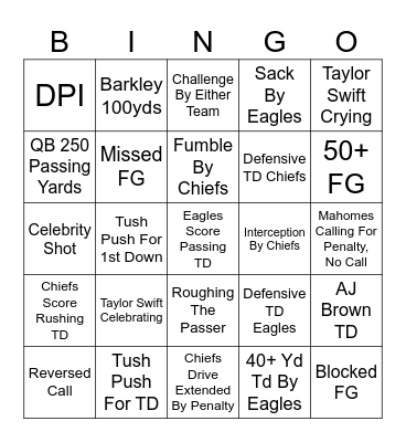 Super Bowl LIX Bingo Card