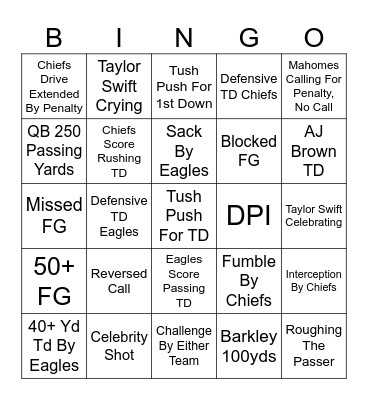 Super Bowl LIX Bingo Card