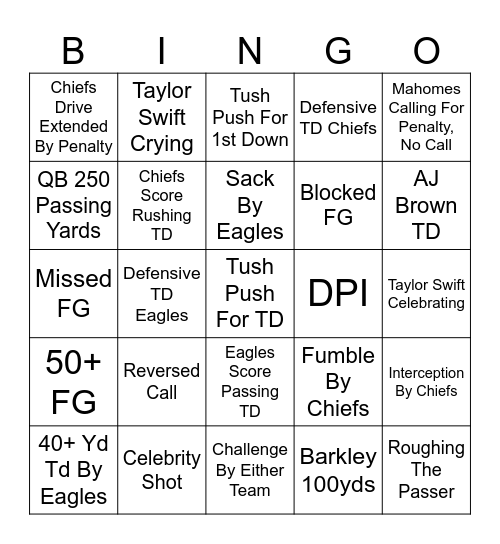 Super Bowl LIX Bingo Card