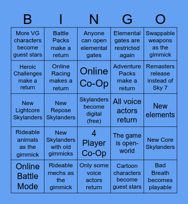 Skylanders 7 Bingo Card