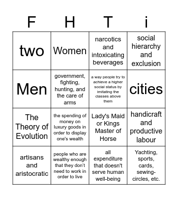 F H T-ingo Bingo Card