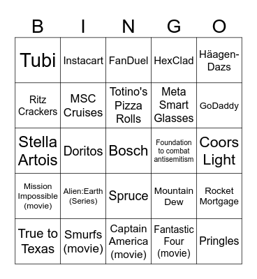 2025 Kraft Super Bowl Bingo Card