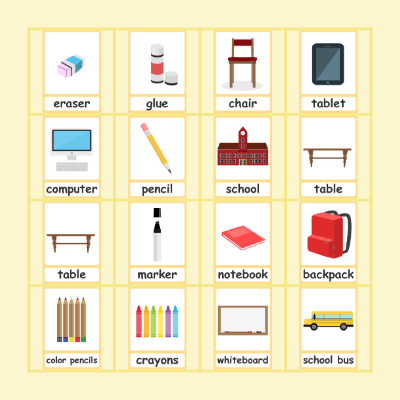 School Vocabulary Bingo Card