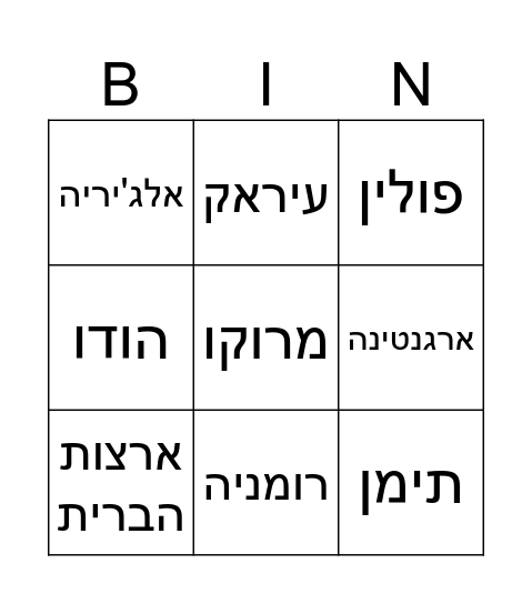 מדינות Bingo Card