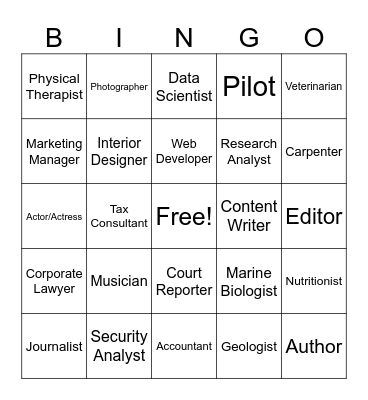 Careers Bingo Card