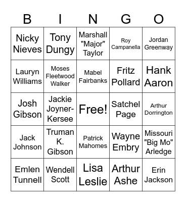 Black History - Athletes Bingo Card