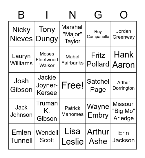 Black History - Athletes Bingo Card