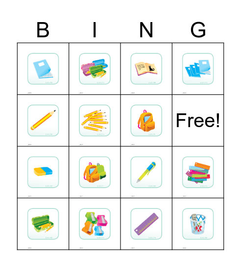 Classroom objects pics Bingo Card
