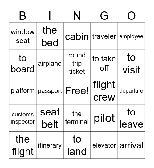 Spanish Travel Bingo Card
