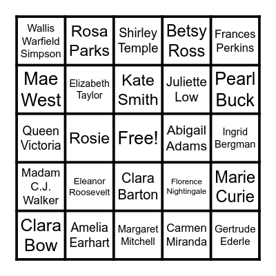 Women's History Bingo Card